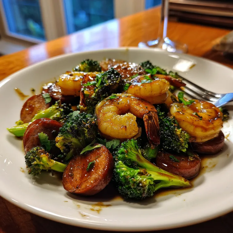 Honey Garlic Shrimp, Sausage and Broccoli Skillet