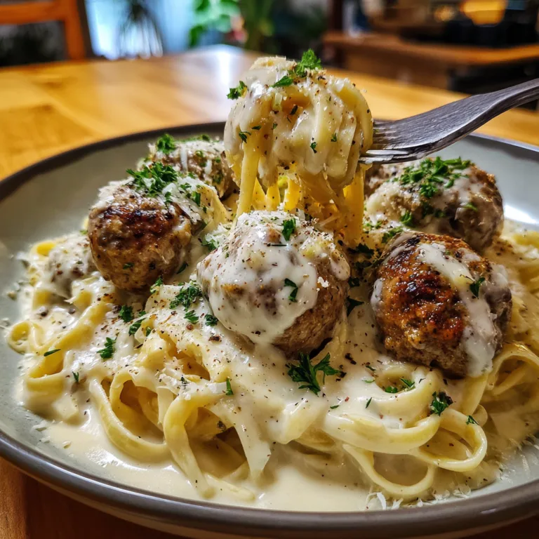 Easy Garlic Butter Meatballs with Creamy Parmesan Linguine