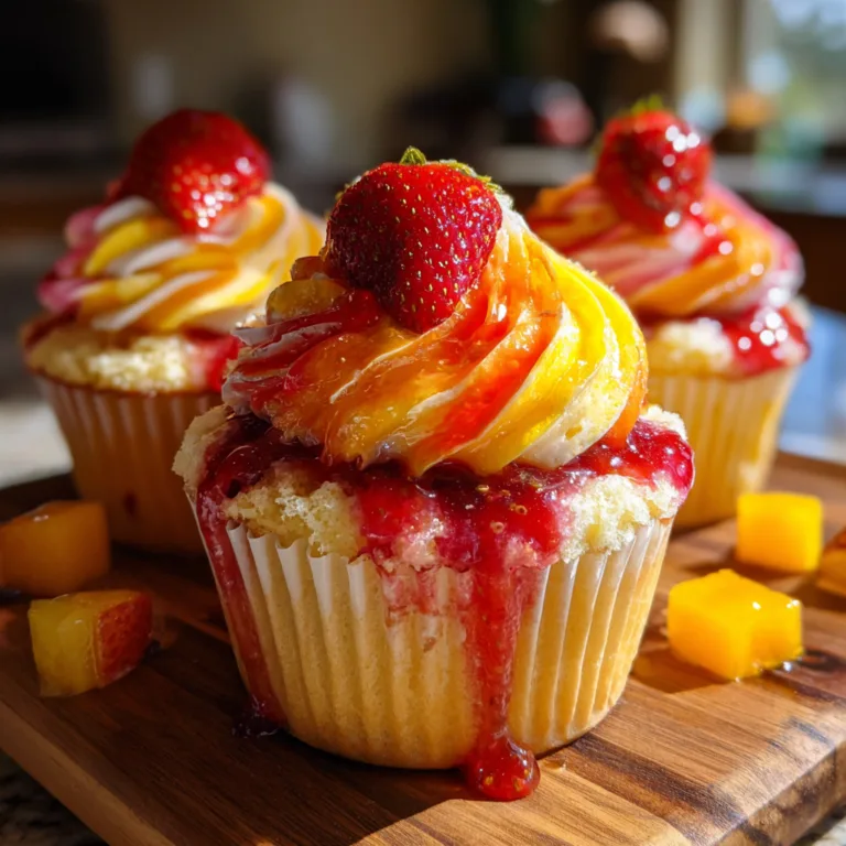 Mango Strawberry Sunset Cupcakes