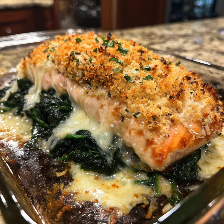 Cheesy Baked Salmon with Spinach