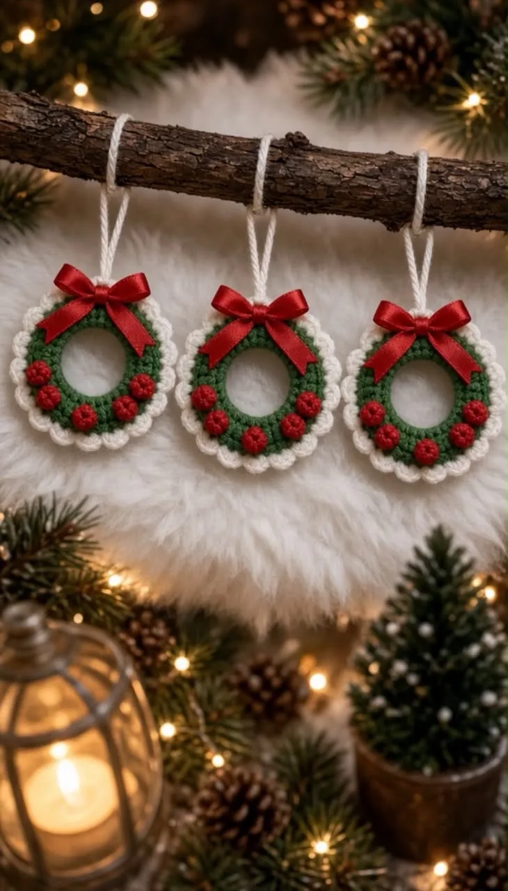 Mini Holly Berry Wreath Ornament Trio 🎄🎀