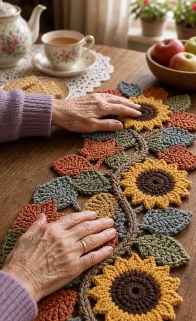 Autumn Maple Leaves & Sunflowers Table Runner