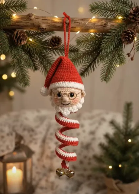 Crochet Christmas Spiral Santa Ornament