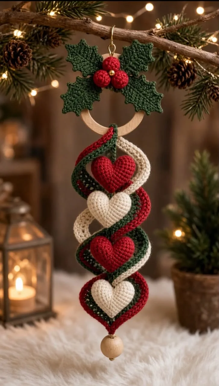 Crochet Heart Spiral Wind Spinner Ornament 🎄❤️✨