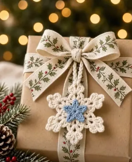 Crochet Snowflake Ornament with a Hidden Blue Star