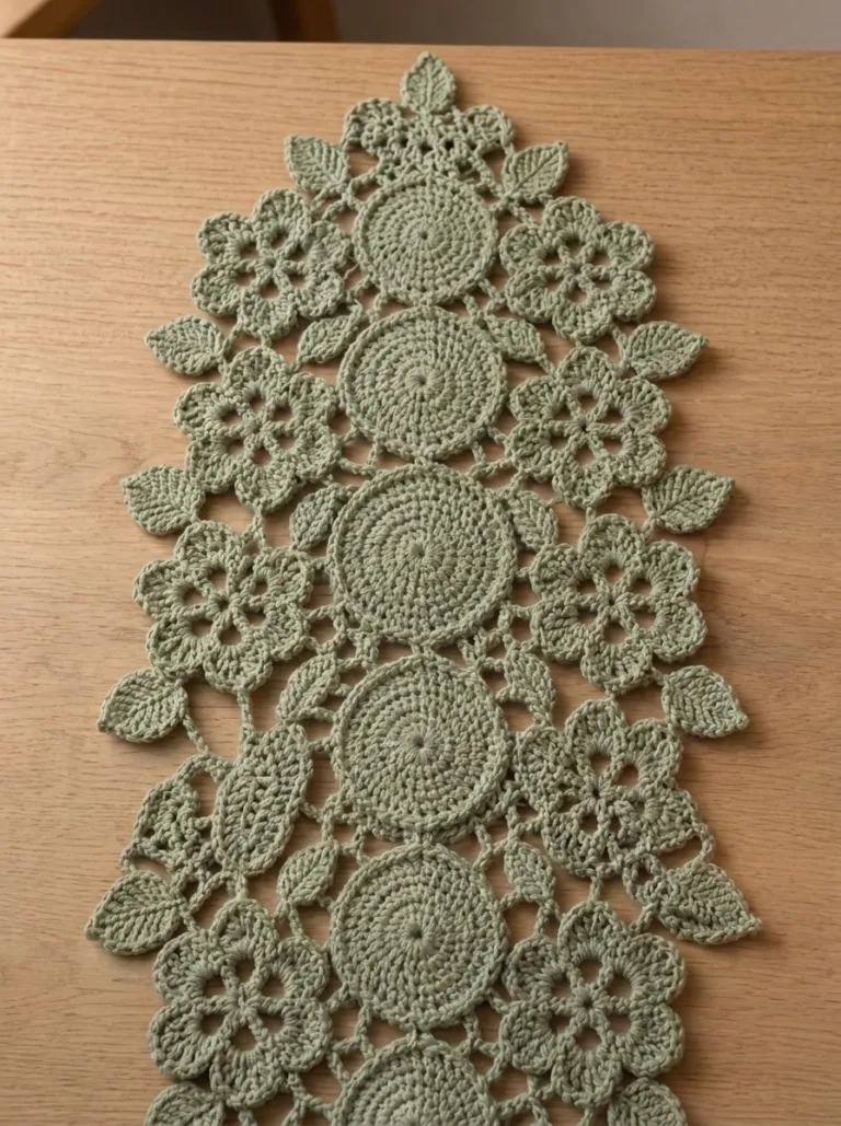 Sage Green Botanical Lace Table Runner Crochet Pattern