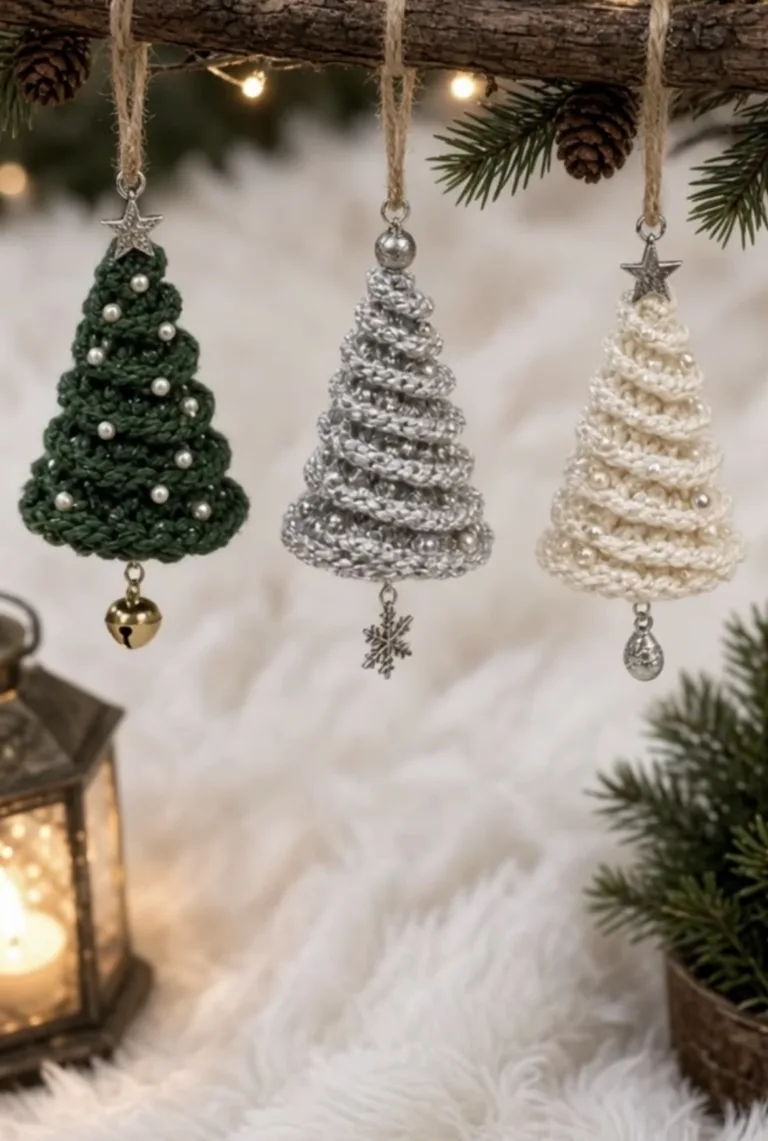 Beaded Spiral Pine Tree Ornaments Free Crochet Pattern