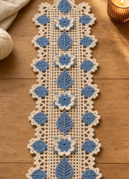 Blue Irish Lace Table Runner 💙🤍