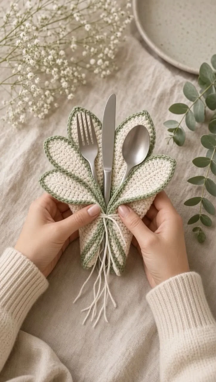 Leaf & Vine Crochet Cutlery Wrap