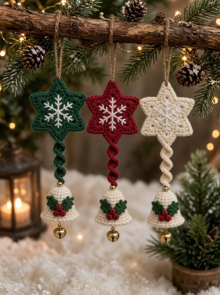 Spiral & Holly Bell Crochet Ornament Pattern