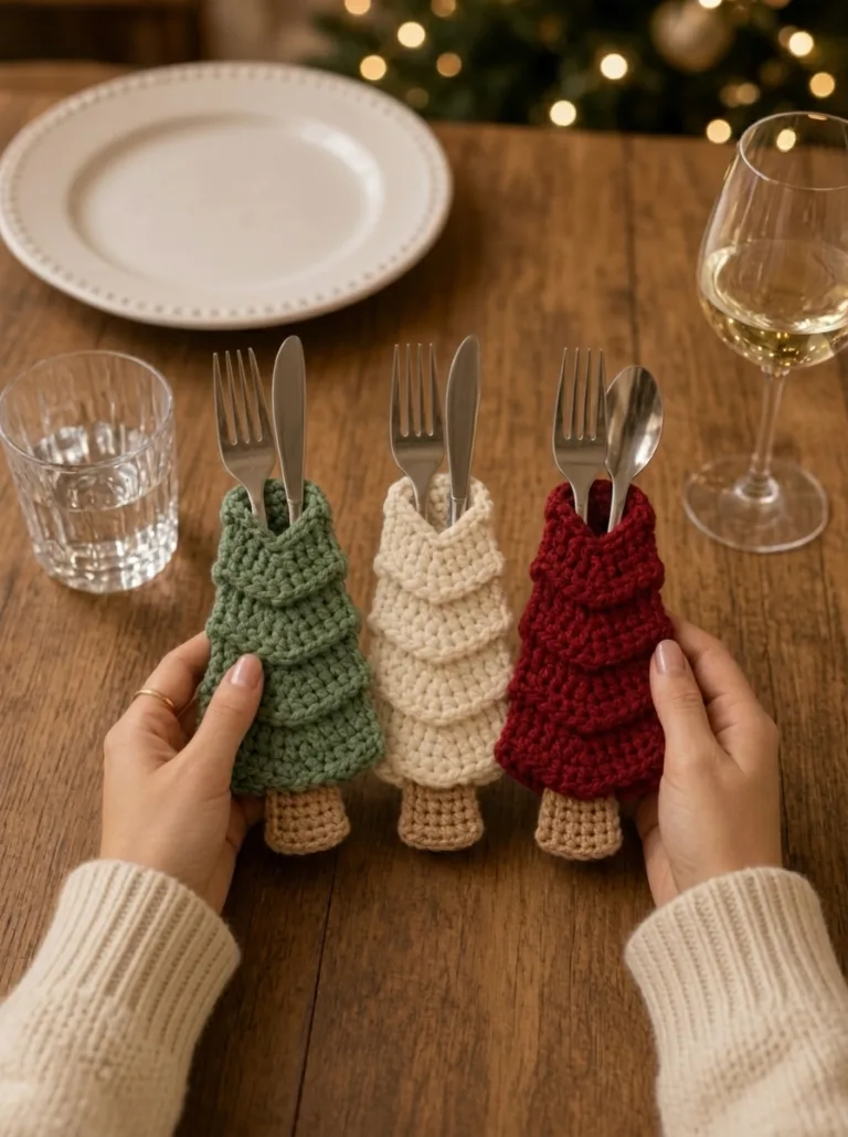Free Christmas Tree Cutlery Holder Crochet Pattern
