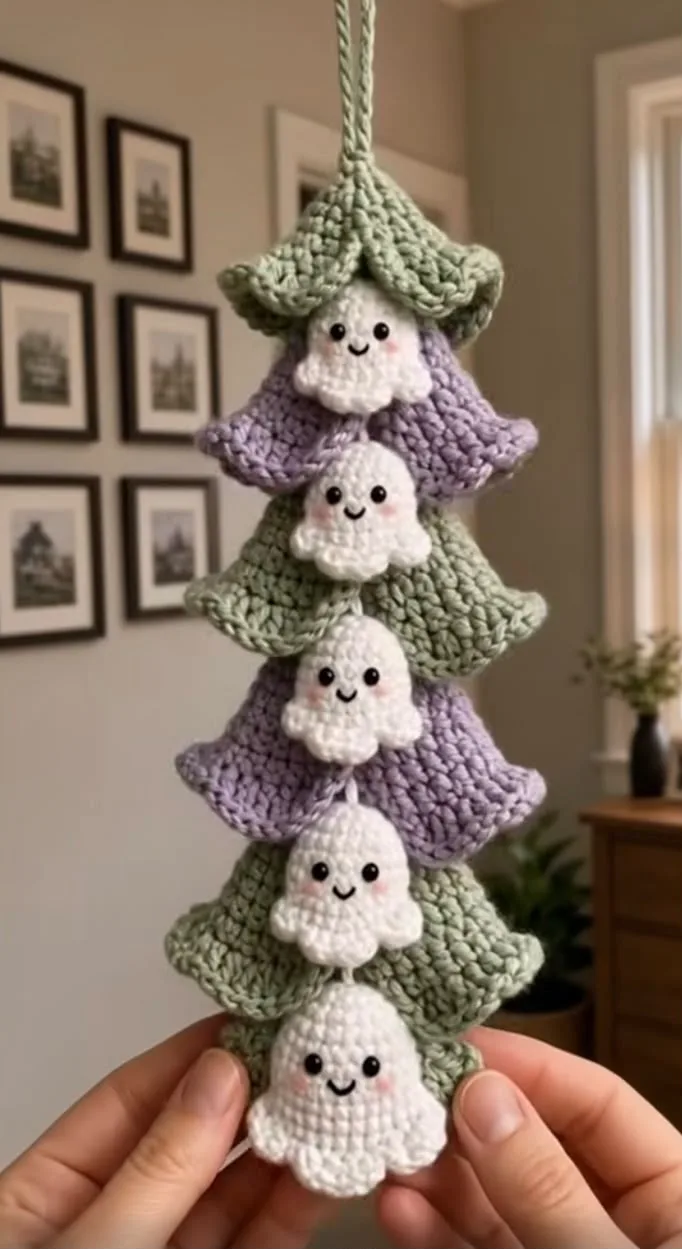 Pastel ghost crochet hanger